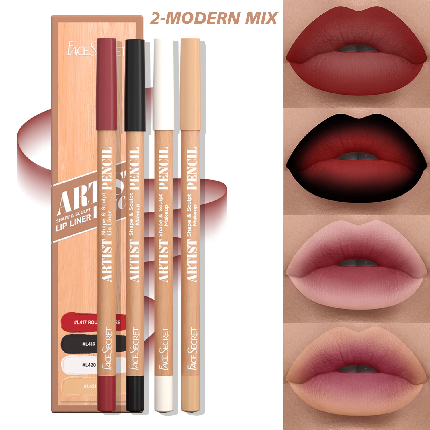 4-delige set ultrafijne houten lipliners - naakt bruin fluweel mat langdurige gladheid waterdichte natuurlijke lipkleuren