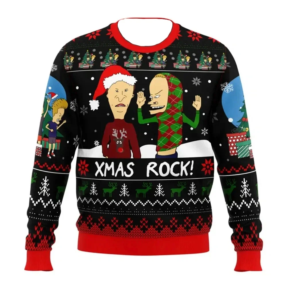 

Beavis and Butthead Rock on Ugly Christmas Sweater Cartoon Anime Women Men Pullover Tops New Fashion Couple Hoodie Sweatshirt