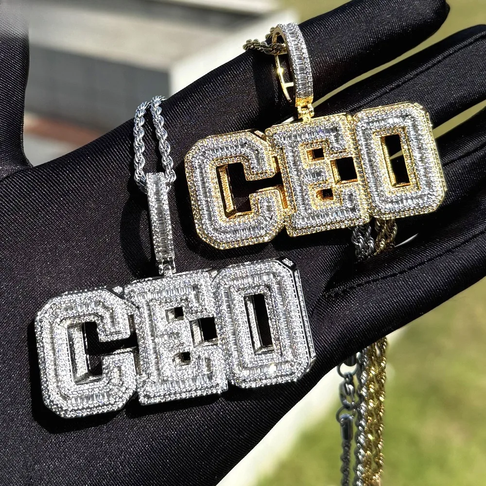 

Men's Hip Hop Letter CEO Inlaid Zircon Pendant Necklace - High-End Luxury Punk Style - Suitable for Everyday Wear