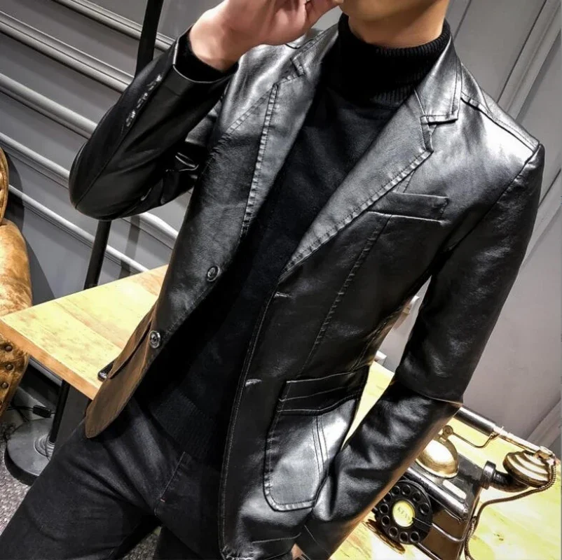 

Men 2023 Fashion Leather Jacket Men Autumn Motorcycle Slim Jacket Coat Men Outdoor Casual Motor Biker PU Leather Jacket