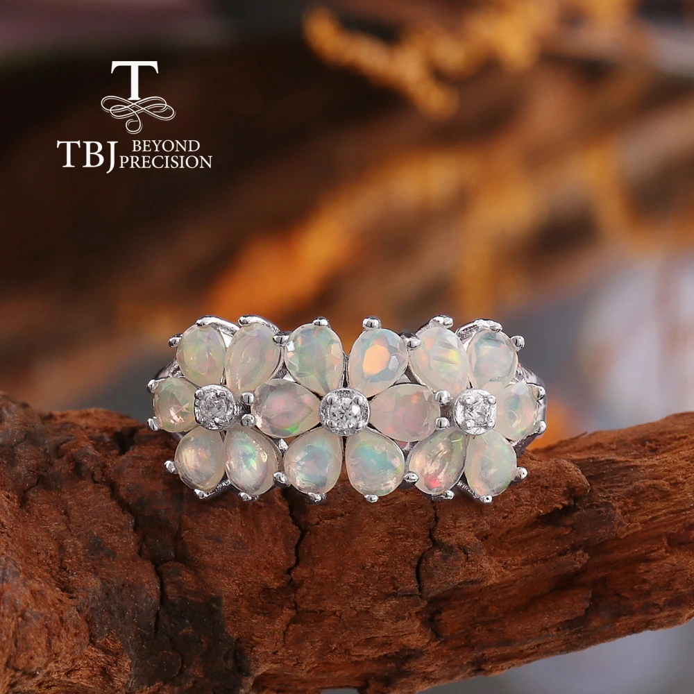 

Flower design 925 sterling silver women's rings natural Colorful pear 3*4mm opal gemstones fine jewelry for birthday party gifts