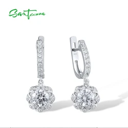 SANTUZZA Authentic 925 Sterling Silver Drop Earrings For Women Sparkling White CZ Wedding Anniversary Trendy Gifts Fine Jewelry