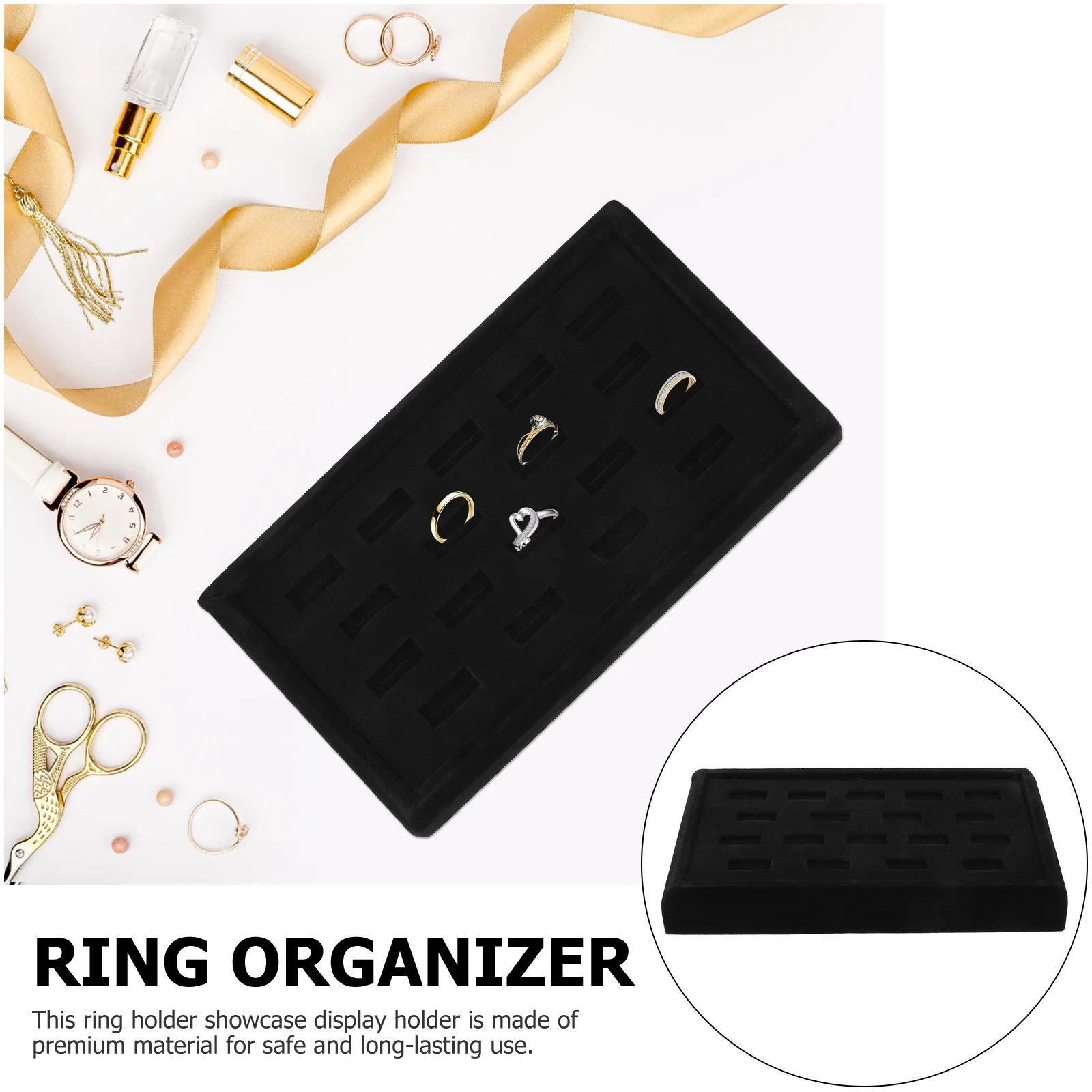 منظم عرض الحلقة، صينية مجوهرات مكونة من 18 فتحة، مادة ممتازة للاستخدام الآمن الذي يدوم طويلاً، حامل مجوهرات منظم المجوهرات #6