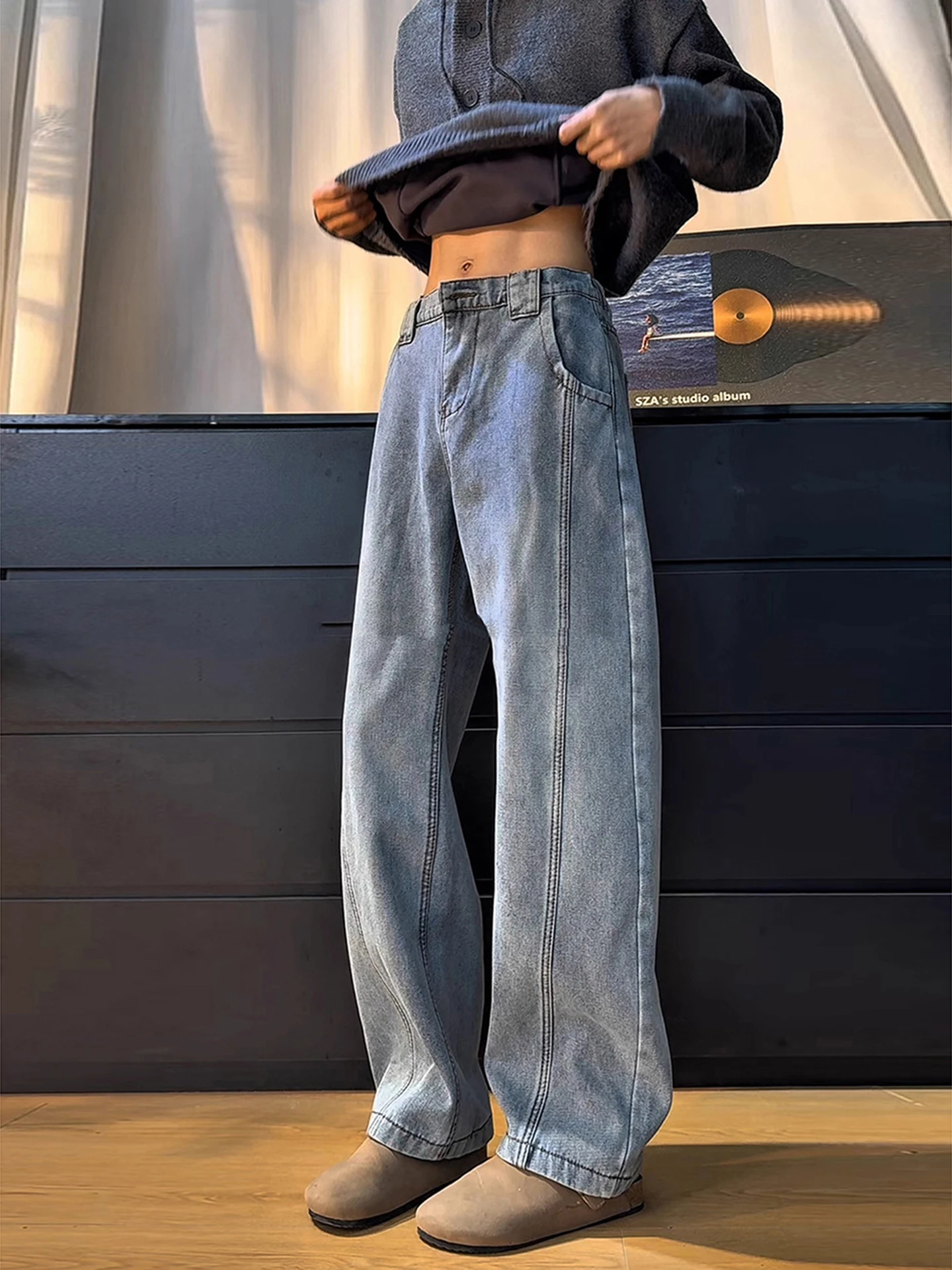 

Мужские джинсы на подкладке American Sle Thiened Fce, осень-зима, прямые широкие брюки, повседневная молодежная одежда, прочная