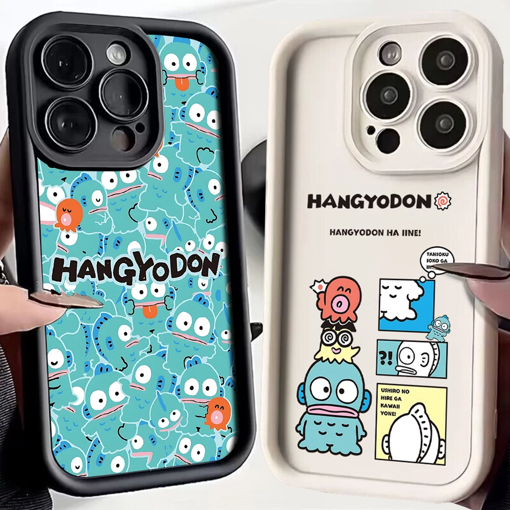 Sanrio Cute  Hangyodon Kawaii Phone Case For Xiaomi Redmi 9A 10 12 12C K30 K40 K50 Note 10 11 12 13 Pro 5G Cover With Hand Strap