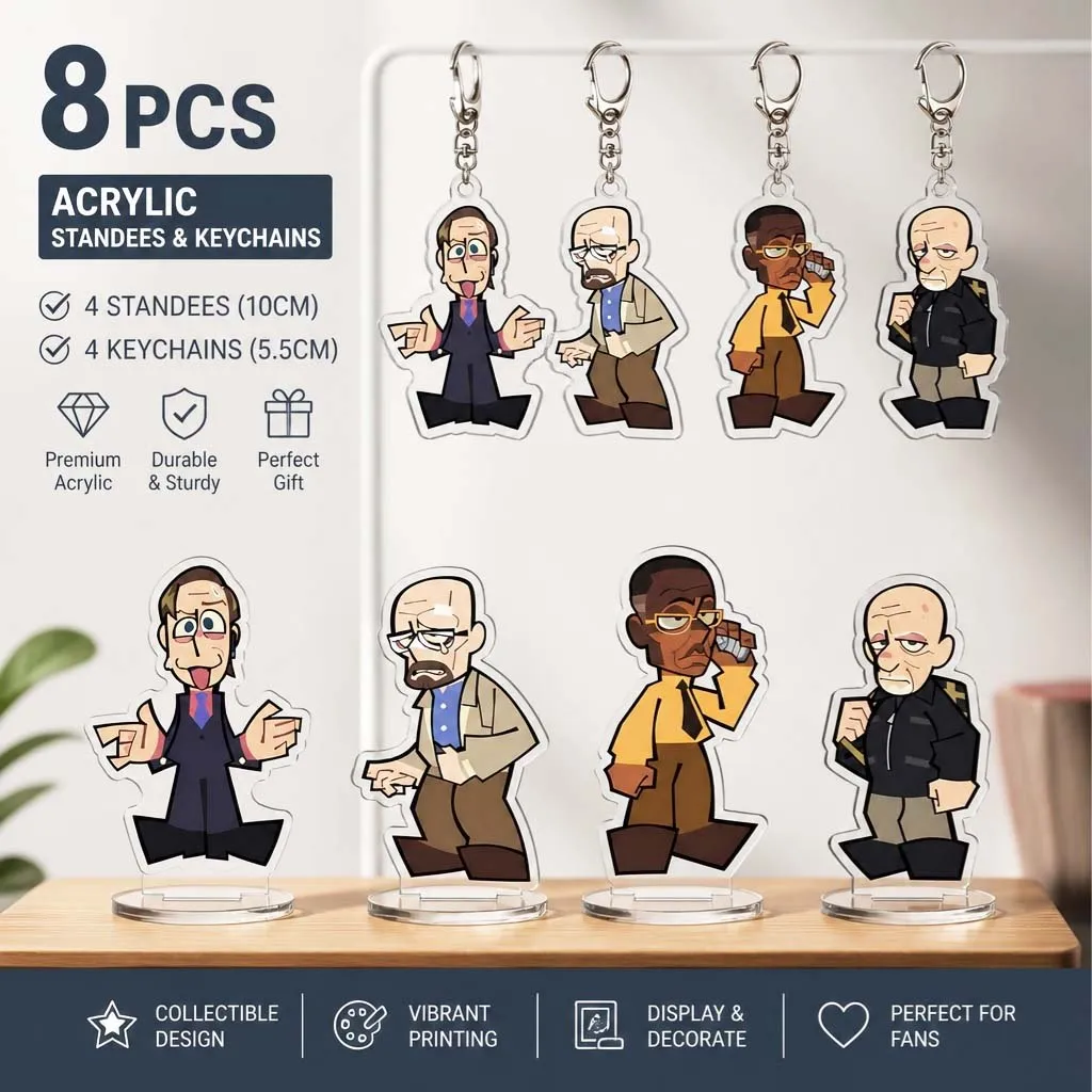Breaking Bad Acrylic Stand & Keychain 10cm 5.5cm Cute Cartoon Walter Jesse Gus Mike Desk Decor Bag Charm Fans Collectible Gift