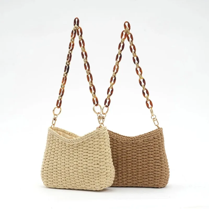 

Retro Straw Woven Bag Commuting Women's Bags New Summer Resort Woven Beach HandBag Small Chain Shoulder Bag