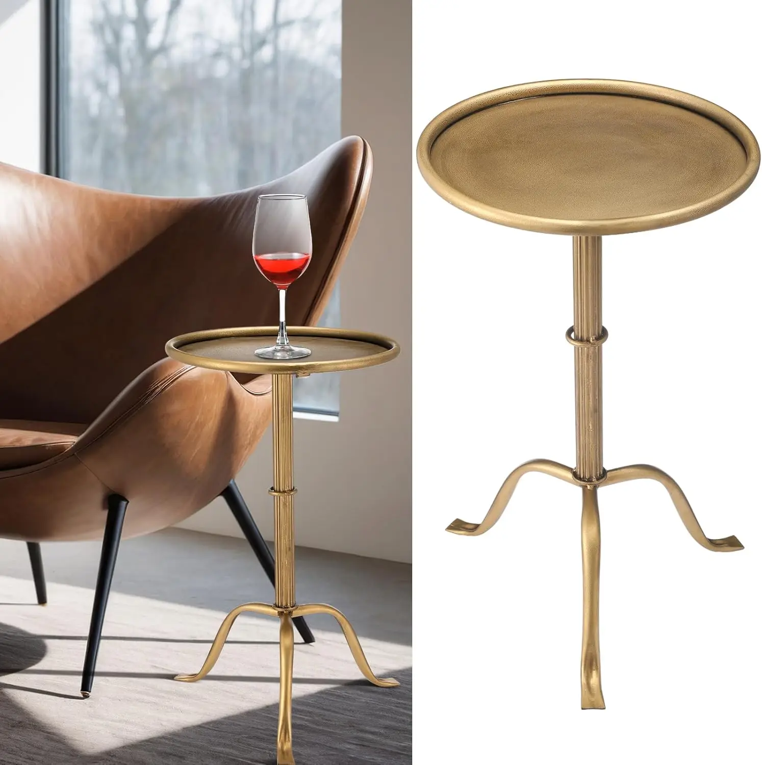 

1 Pcs Metal Martini Table Bronze Small Round Drink Table12.5 x 12.5 x 27.75 Inches Pedestal Iron Side Tables for Small Spaces Be