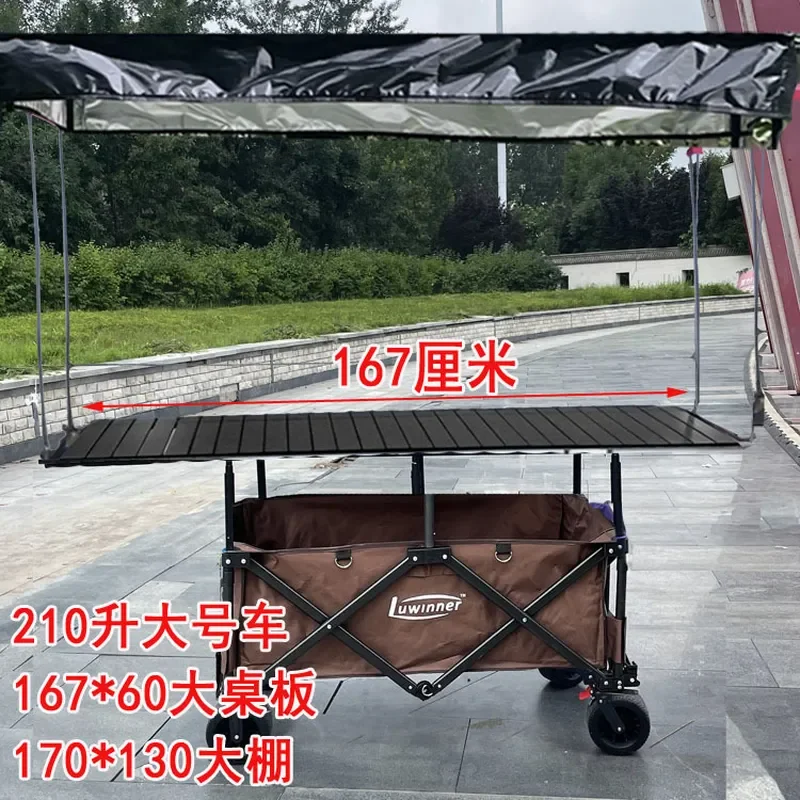 167cm Extended Table Plate Lifting Movable Camper Snack Truck with Sunshade Stall Small Pull Cart for Street Food Vending