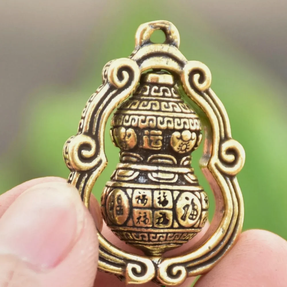 1.2" Old Chinese Brass Fengshui Gourd Bottle Wealth Statue hanging ornament
