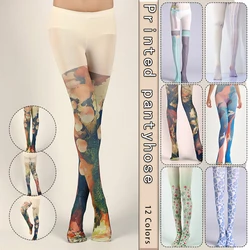 New Japanese Style Floral Printed Pantyhose Lolita Stockings Harajuku Tights Colorful Tropical Fish Cake Sushi Print Pantyhose
