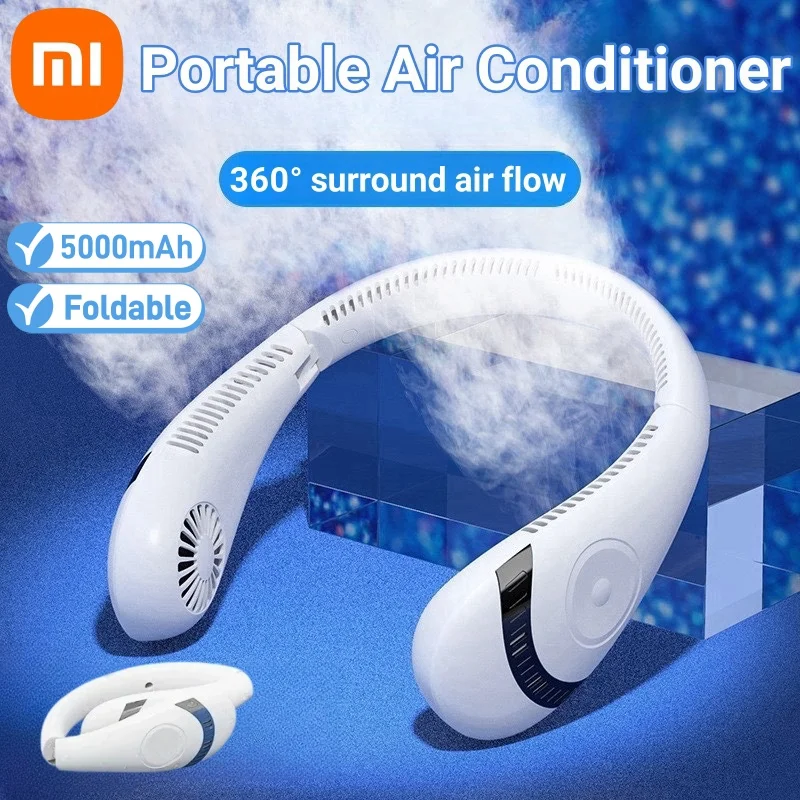 Xiaomi-Ventilador Portátil de Pescoço Pendurado, Refrigeração a Ar Dobrável, USB Recarregável, Bladeseless, Neckband Mudo, Esportes, Novo, Verão, 5000mAh