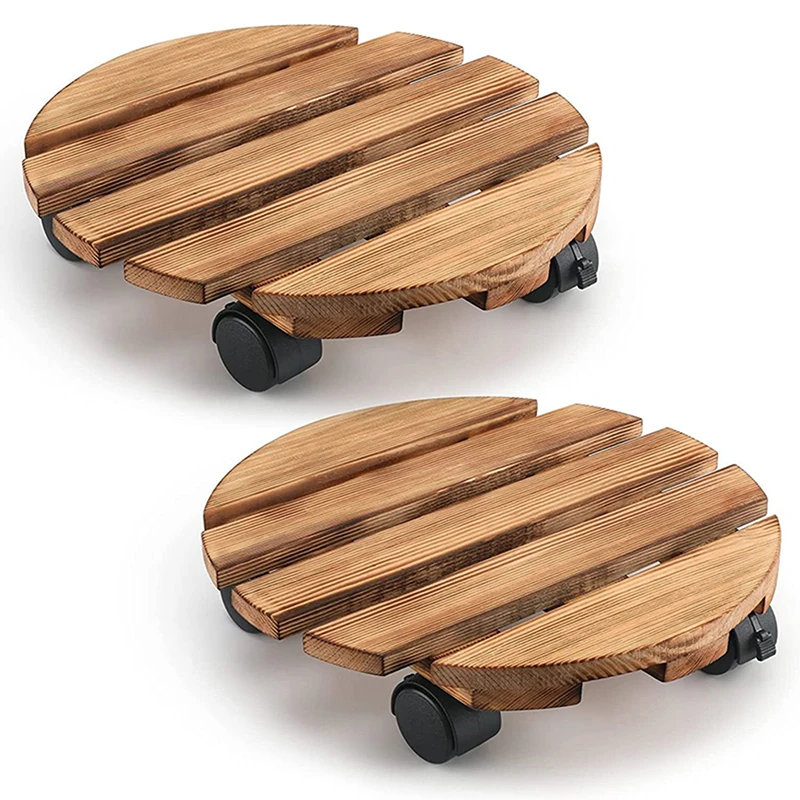 

Large 2-piece wooden plant stand with locking casters Indoor and outdoor flower pot display stand and patio tray
