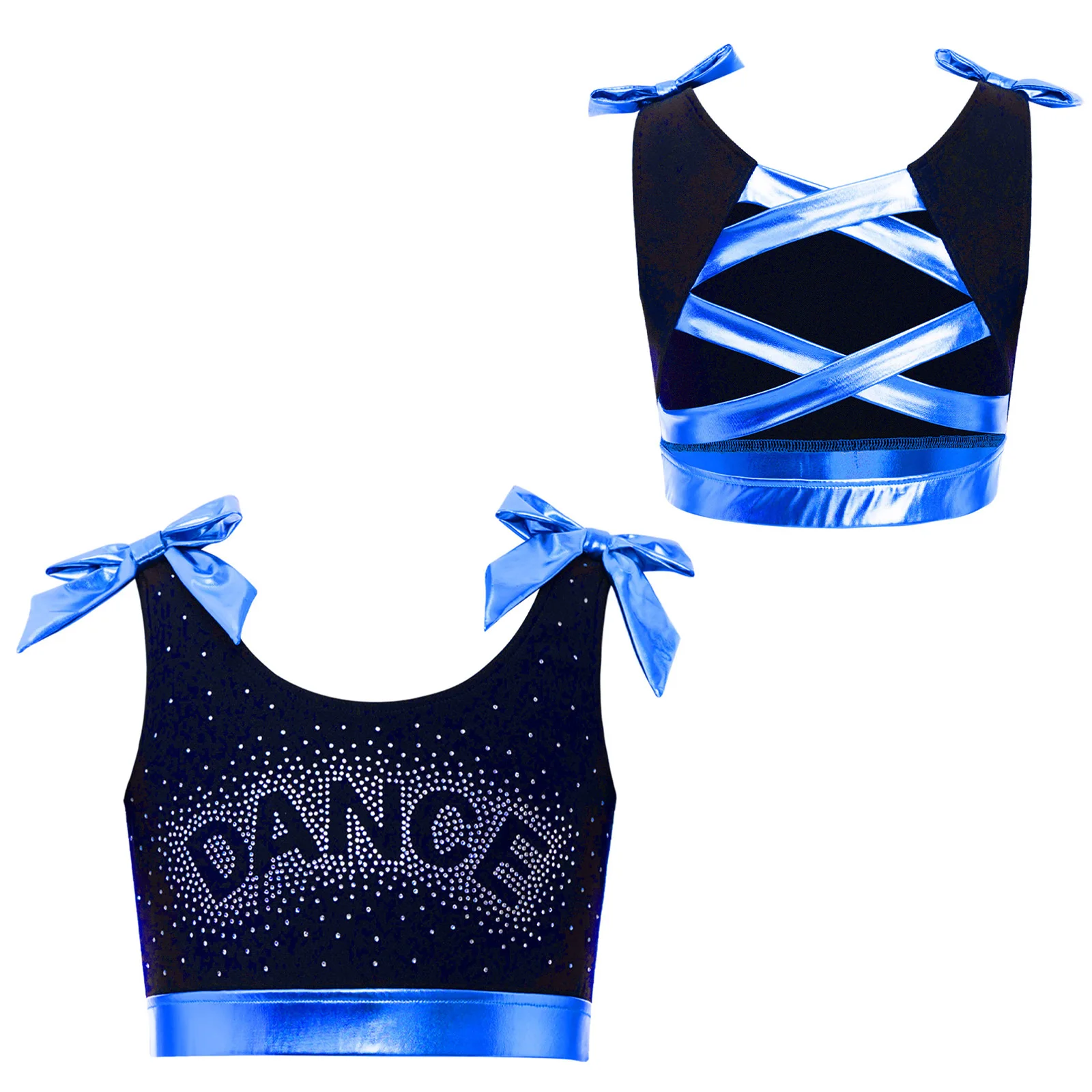 Girls Sleeveless Crisscross Back Metallic Bowknots Crop Top Sports Vest for Gymnastics Dance Class Training Performance Party - Image 3