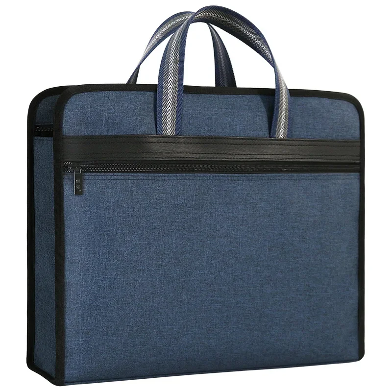 Bolsa de archivo A4 de negocios, bolsa de información portátil, bolsa de archivo de lona con cremallera, bolsa de oficina gruesa multicapa para hombres.