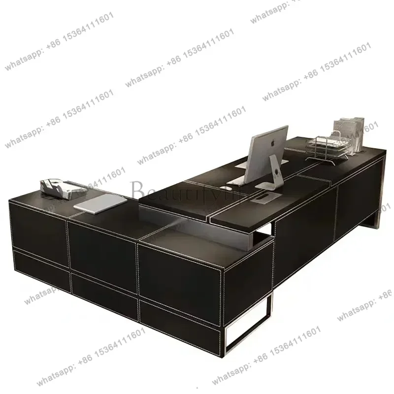 LJY Modern Office Furniture Single Manager Office Desk And Chair Combination Large Desk﻿ Luxury Boss Table President Table Simpl