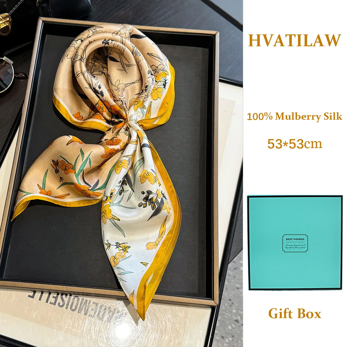 

Fashion 100% Real Silk Headscarf Square Scarf Women Shawl Foulard Bandana Hijab Headband Wrap Neck Bufanda Headkerchief Gift Box