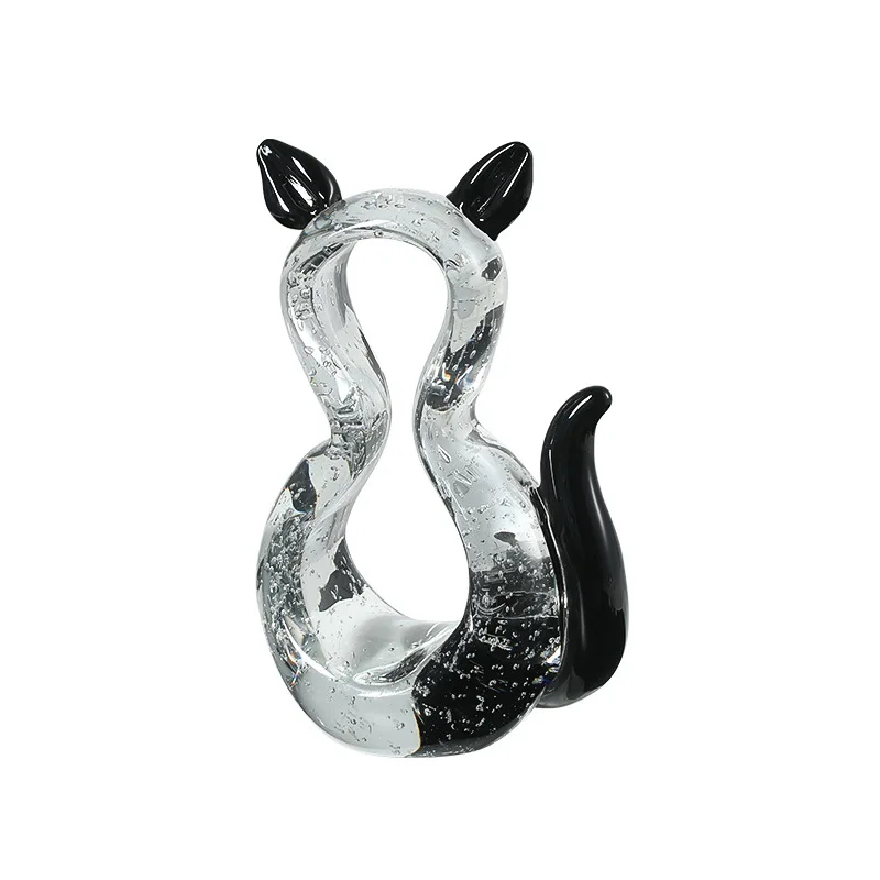 Modern simple and creative black-eared cat glass light luxury ornament, living room dining side cabinet, children's room