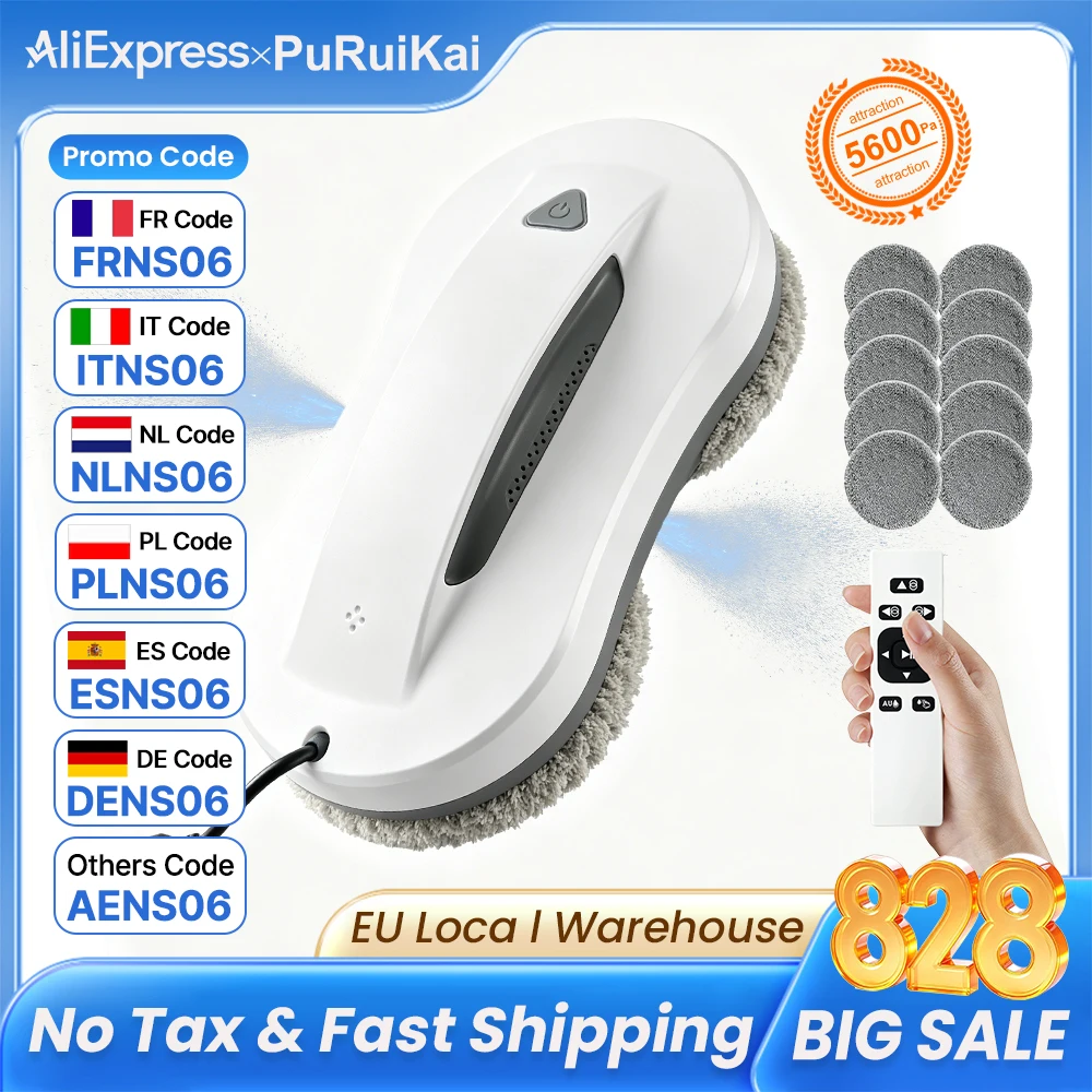 Robot de nettoyage de fenêtres PuRuikai, moteur sans balais intelligent, télécommande facile à utiliser, machine de nettoyage de fenêtres entièrement automatique de haute qualité