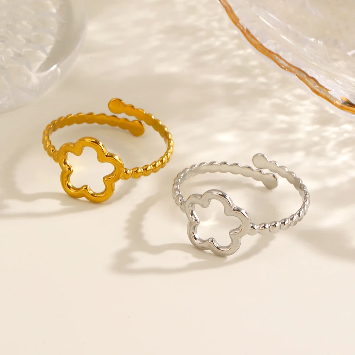 Gold Color Adjustable Five Leaf Flower Knuckle Ring for Women Aesthetic Wedding Party Fashion Jewelry Gift