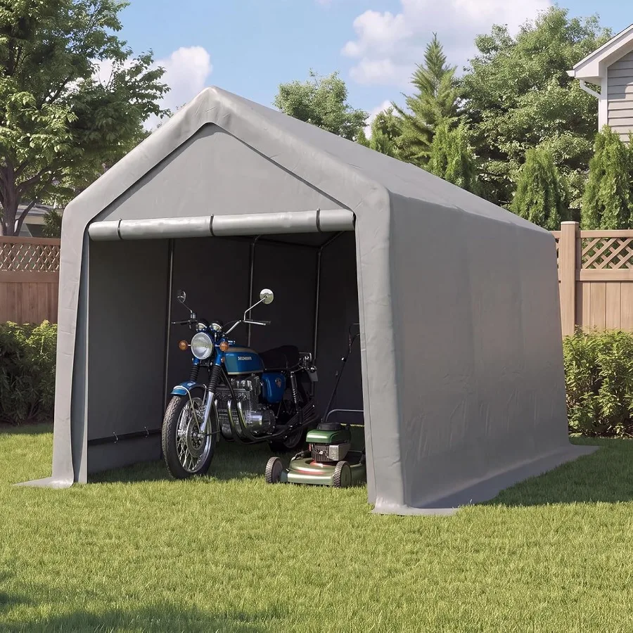 Outdoor Carport Garage Tent For Feet Storage, Waterproof Polyethylene Material, Gray, Heavy-Duty UV-Resistant And Rust-Proof Fr