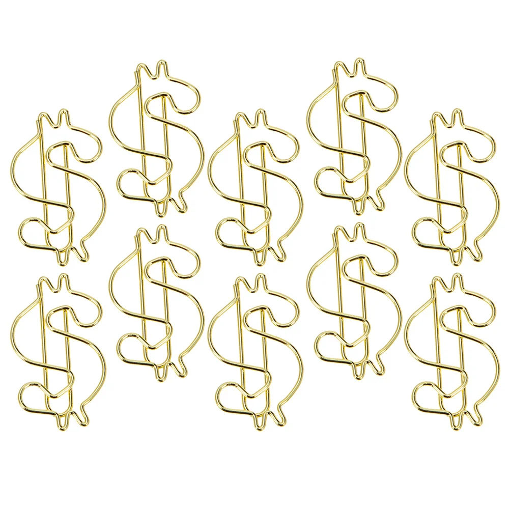 10 stücke Galvani Gold Büroklammern Legierung Metall Datei Clips Dollar Design Dekorative Büro Schule Liefert Binder Klemmen Für