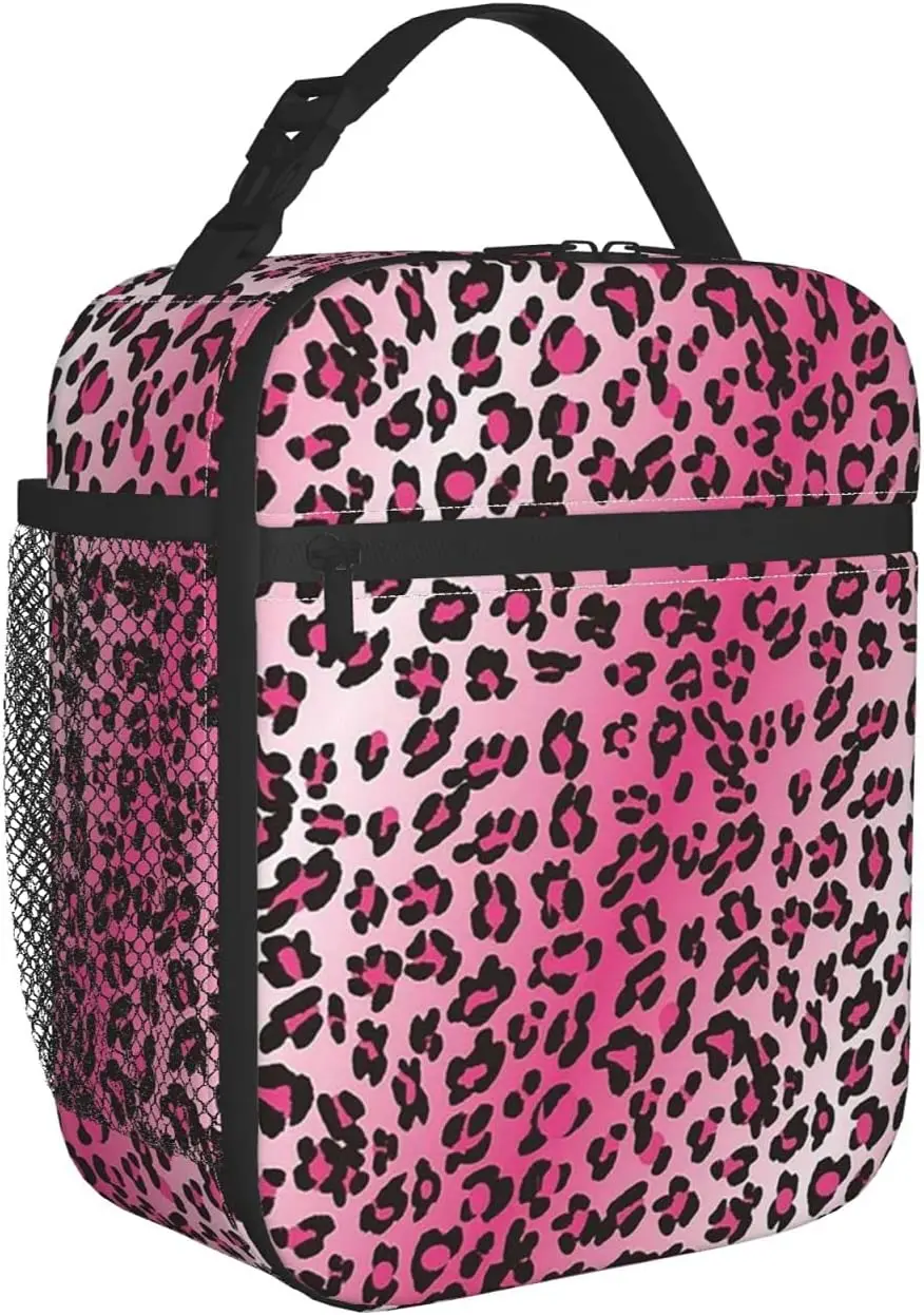 Animal Cheetah Pink and White Leopard Print Lunch Bag Tote Bag Lunch Bag for Men Women Kids Lunch Box Insulated Lunch Bag