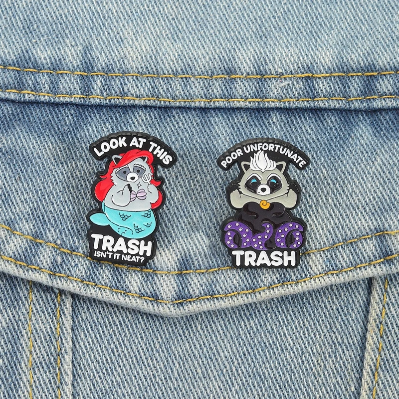 Müll Waschbär Emaille Pins Cartoon Meerjungfrau Broschen Revers Abzeichen Armen Unfortunate Niedlichen Tier Schmuck Geschenk für Freunde