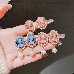 Fashion French Style Needle Geometric Earrings High End Luxury Pearl Head Portrait Earrings Artistic Retro Women Jewelry