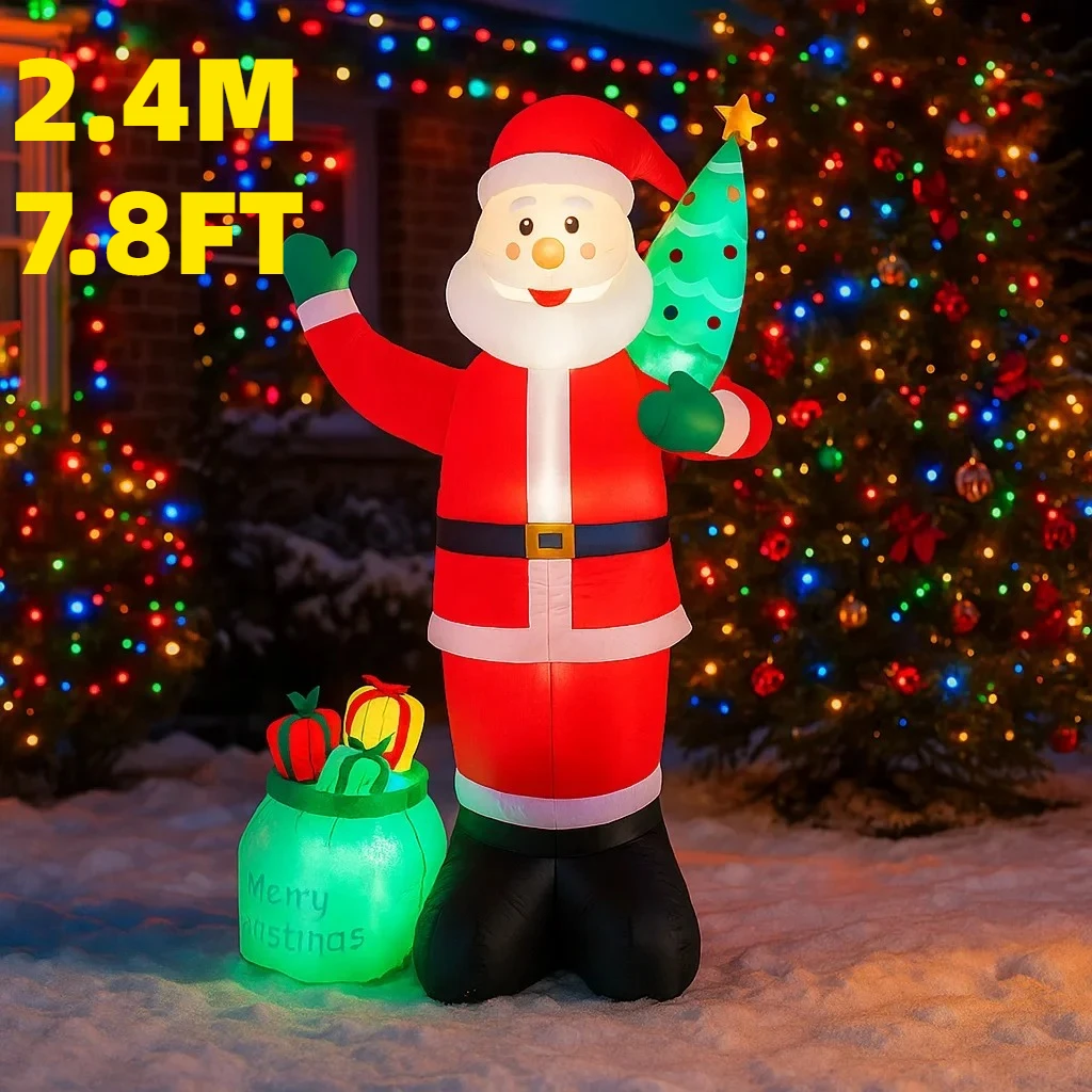 2.4M/7.8FT Opblaasbare Kerstman Holding Kerstboom Licht LED Home Decor Speelgoed Yard Xmas Vakantie Benodigdheden Party ornamenten
