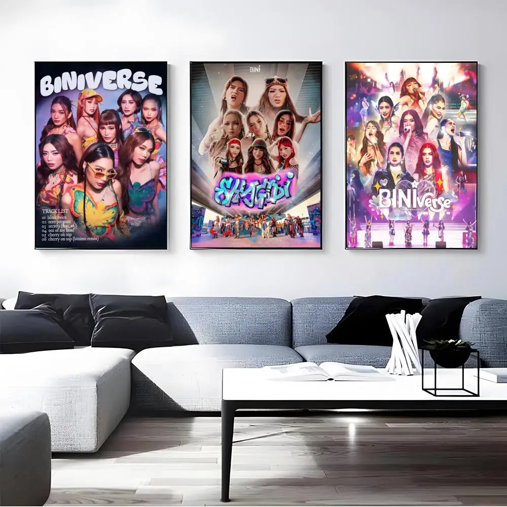 P-pop Group BINI Poster Self-adhesive Art Waterproof Paper Sticker Coffee House Bar Room Wall Decor