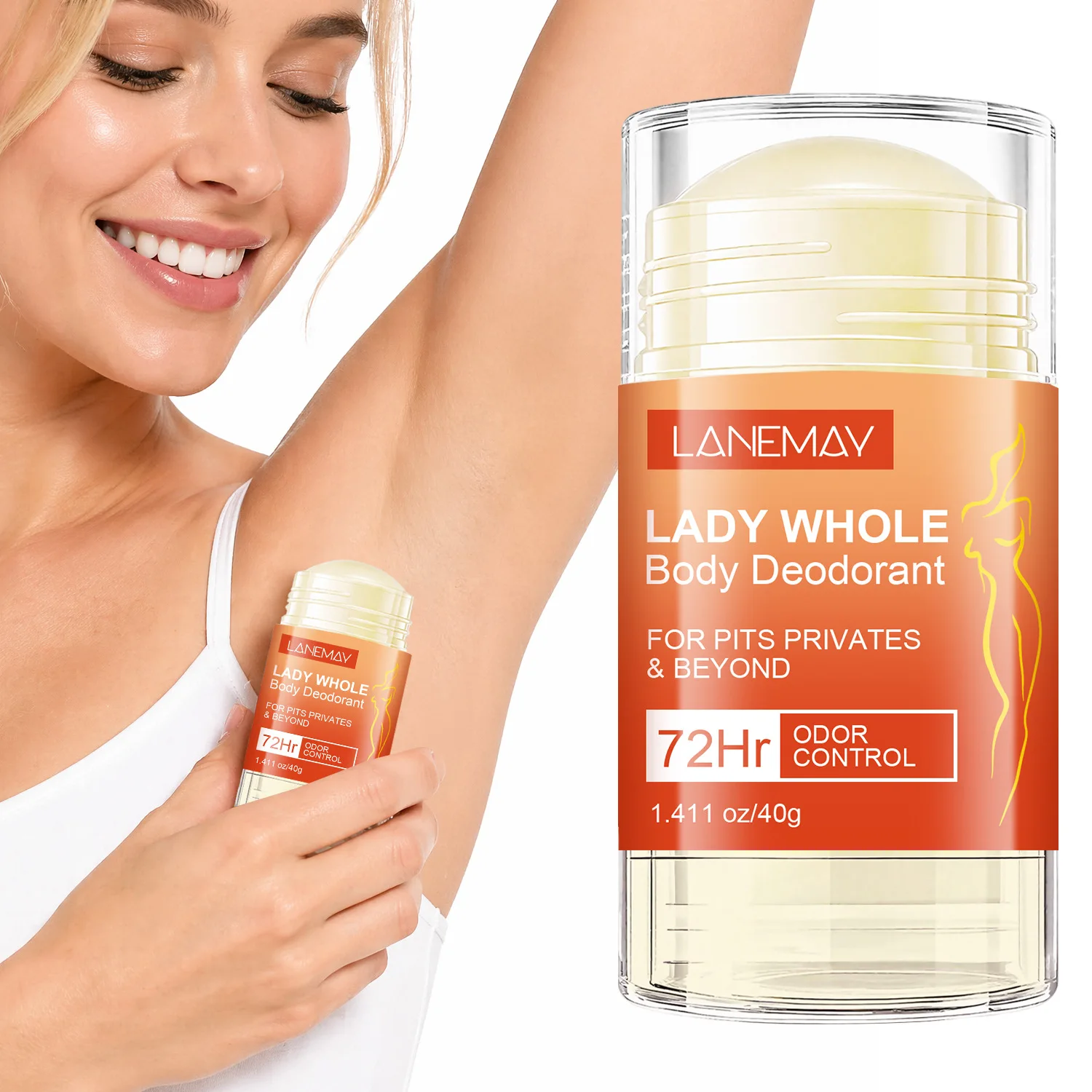 Lady Whole Body Deodorant Stick with Nicotinamide & Arbutin - 72HR Odor Control & Long Lasting Fragrance for Armpits.