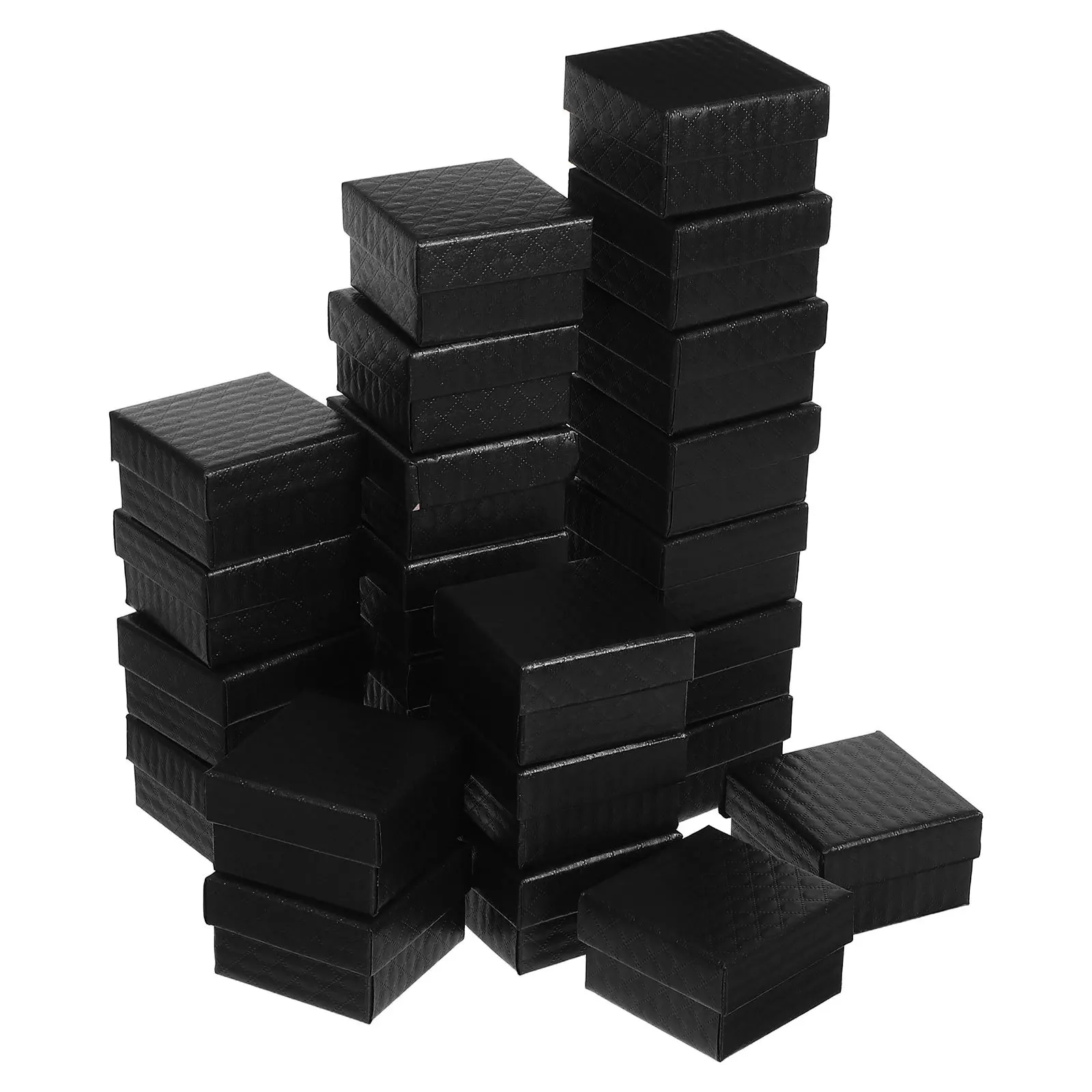 24 قطعة صناديق المجوهرات نمط الماس الورق المقوى الأسود صندوق هدايا صغير لخاتم القرط قلادة سوار التعبئة والتغليف رغوة دائمة #2