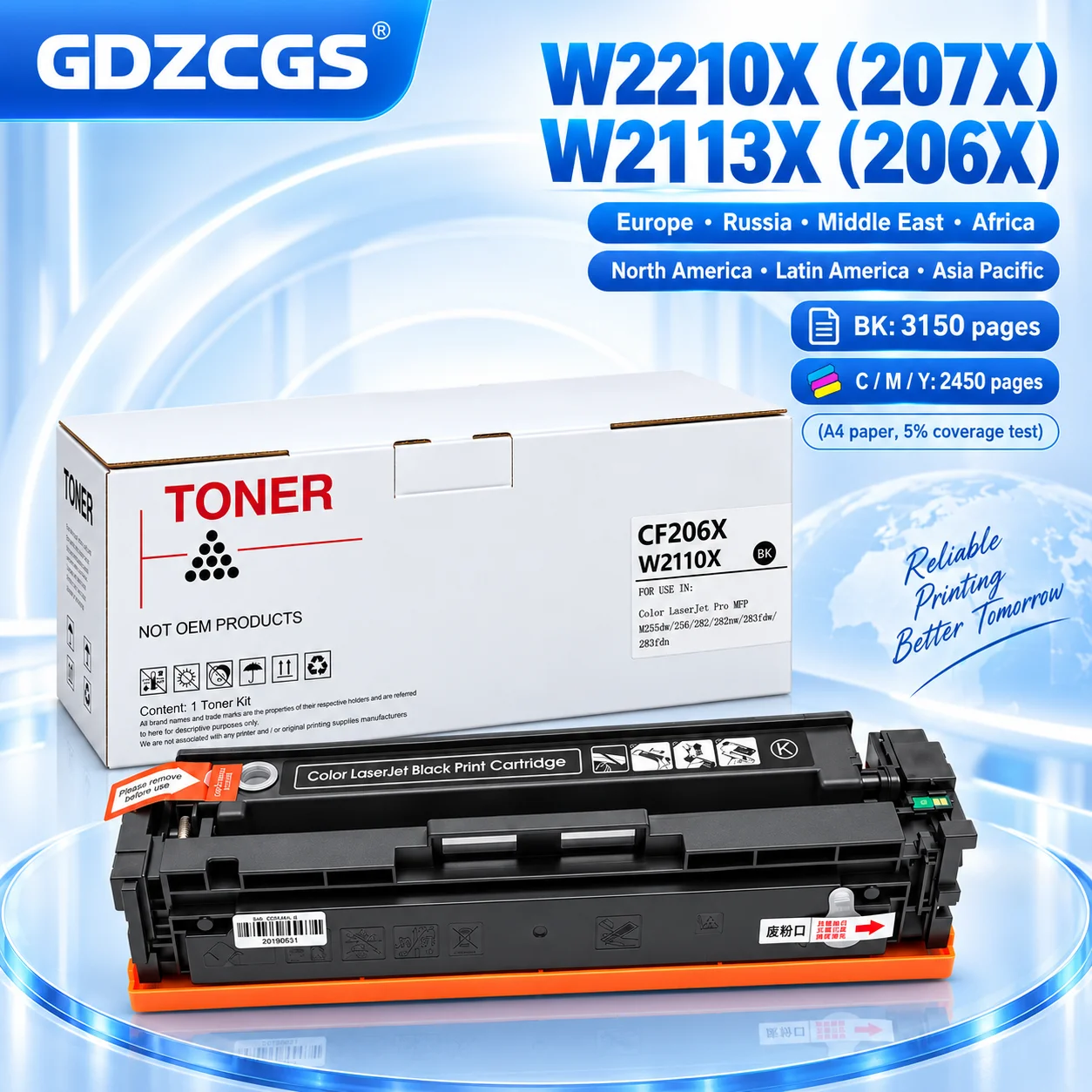 207X 206X W2210X W2113X Toner Cartridge Compatible for HP M283fdw M283fdn M255dw M255nw M282nw Printer Toner Cartridge with Chip