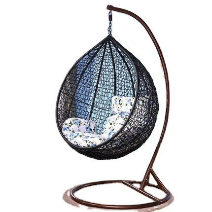 Top quality wholesale custom PE rattan steel swing egg hanging basket chair with seat cushion outdoor chair