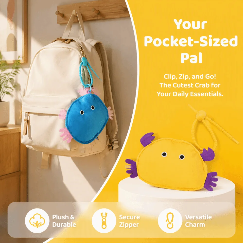 Soft Plush Material Crab Shaped Storage Pouch Hanging Clasp Compact Mini Size Mini Plush Coin Purse Zipper Pouch