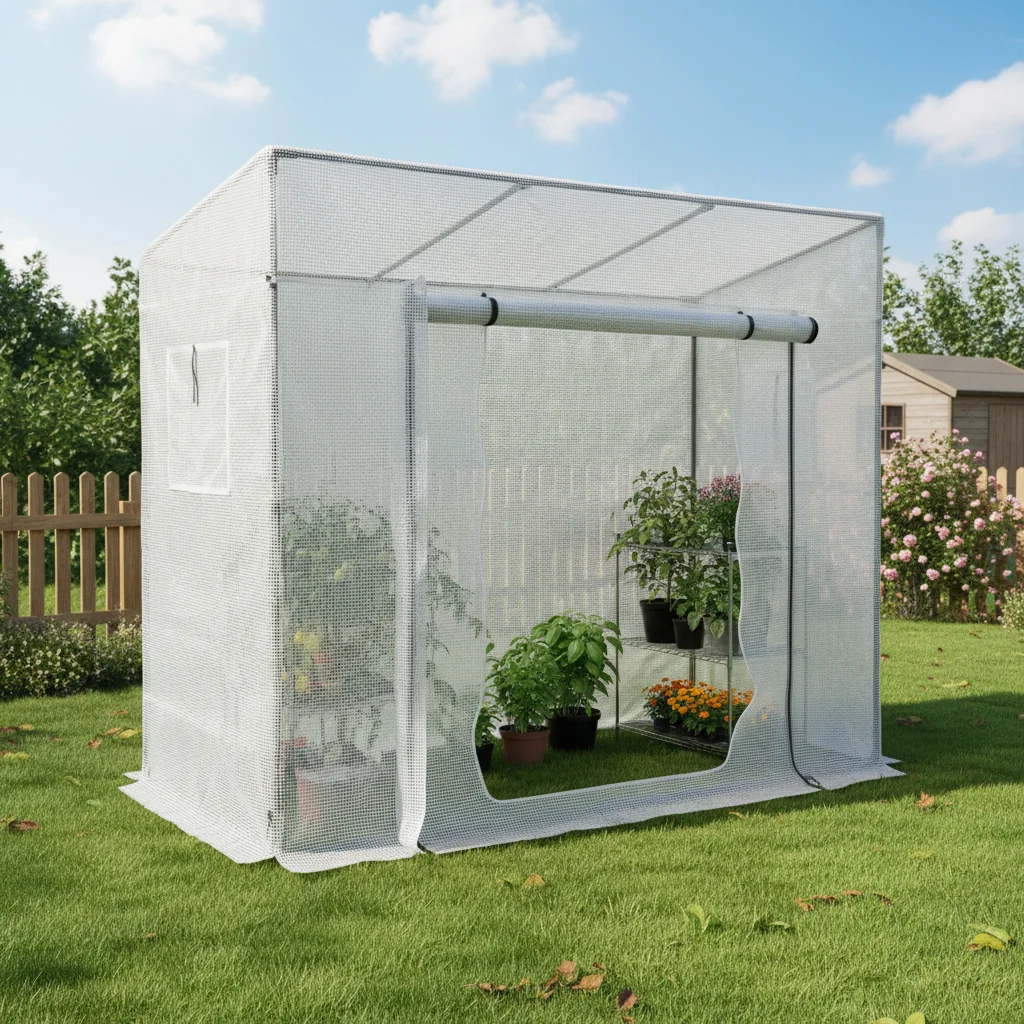 Outdoor Plant Greenhouse with Window Sturdy Tilted Roof Design Burr-Free Edges 200x77x170 cm (78.74x30.31x66.93 In)