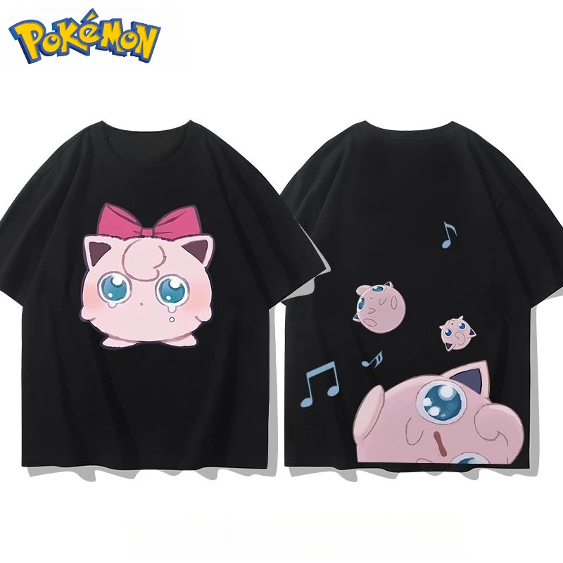 Pokémon Jigglypuff Front and Rear Printed T-shirt Summer New Men's and Women's Harajuku Loose Casual Versatile Short-sleeved Top