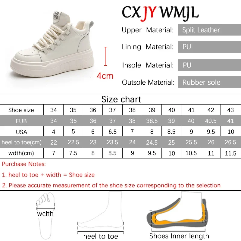 CXJYWMJL Genuine Leather Women High Top Sneakers Autumn Winter Casual Vulcanized Shoes Ladies Lace-up Thick Soled Ankle Boots