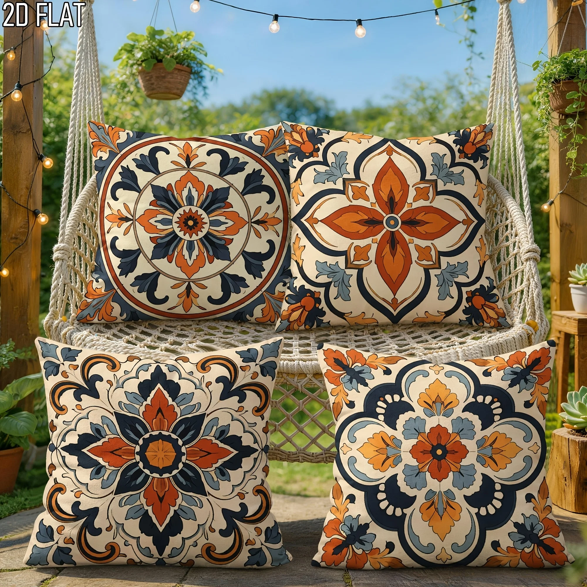 Ornate Printed Throw Pillow Covers Set of 4 Floral Damask Mediterranean Style Accent Pillows Home Decor Cushion