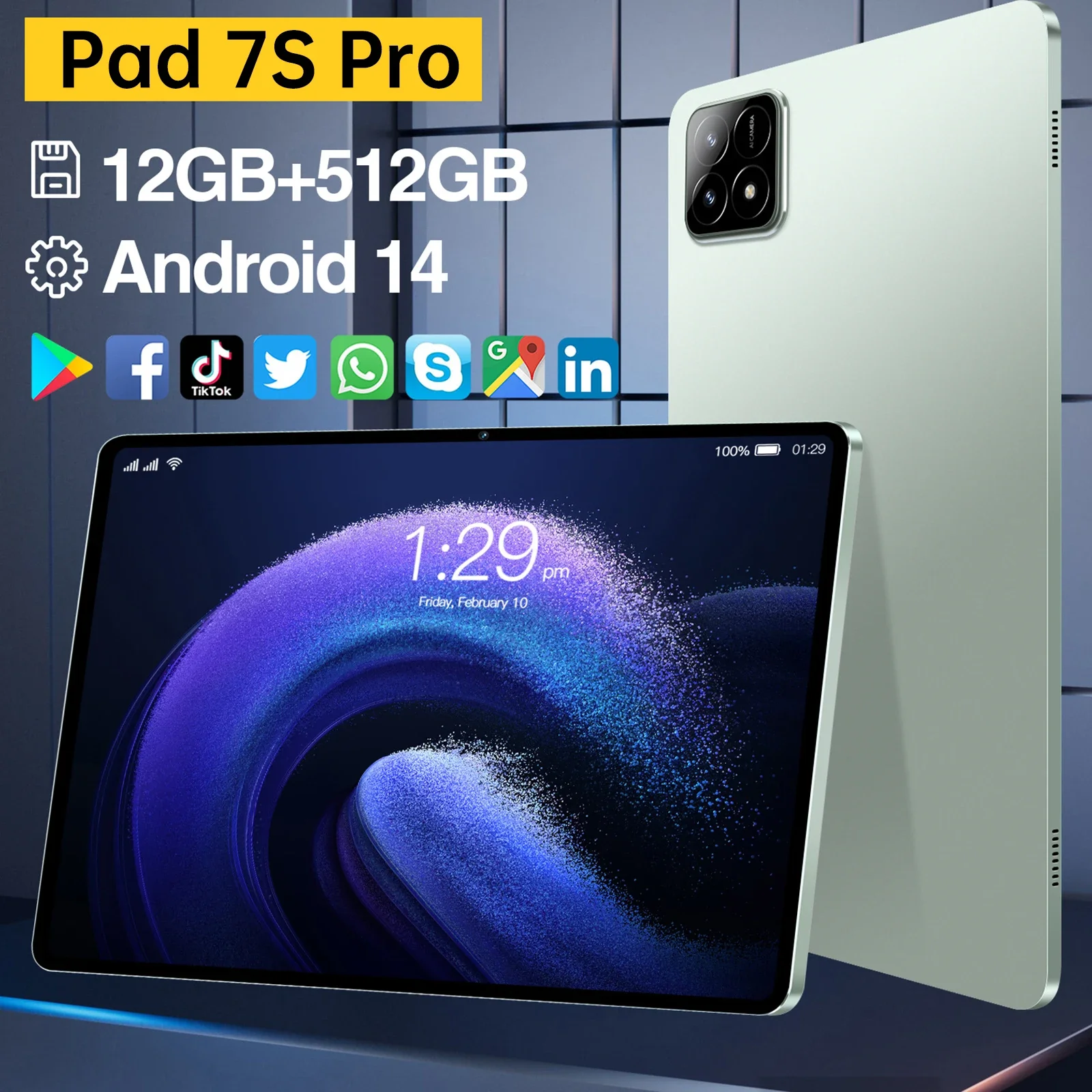 Xioami-Tablette PC Pad 7S Pro, Android 14, Snapdragon 2025, 16 Go + 1 To, 888 mAh, 5G Touriste, Nouveau, Original, 10000