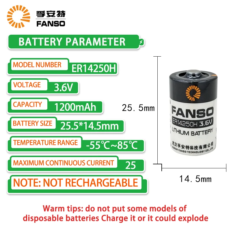 FANSO ER14250H 3.6V  Disposable Lithium Battery Probe Delta Programmer Sight ETC CNC Machine Tool Non-rechargeable