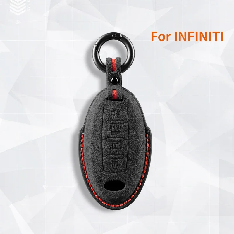 

4 Button Car Remote Key Case Cover Shell Keychain for Infiniti FX35 QX50 Q40 Q60 Q70 Q80 for Infiniti Suede Leather Key Fob