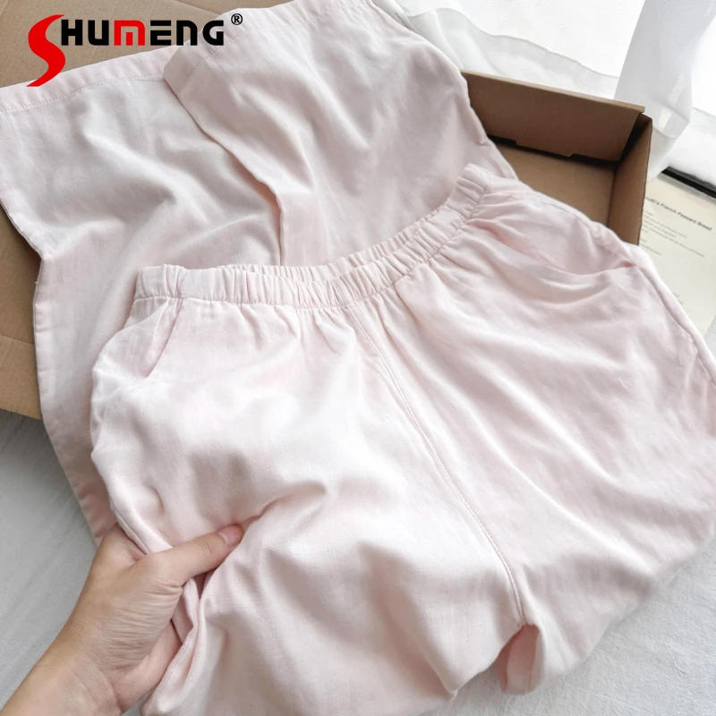 بيجامة من القطن الخالص بياقة الدمية الوردية للنساء لربيع وخريف ملابس منزلية جديدة طقم مكون من قطعتين من القطن بنمط ياباني 100%