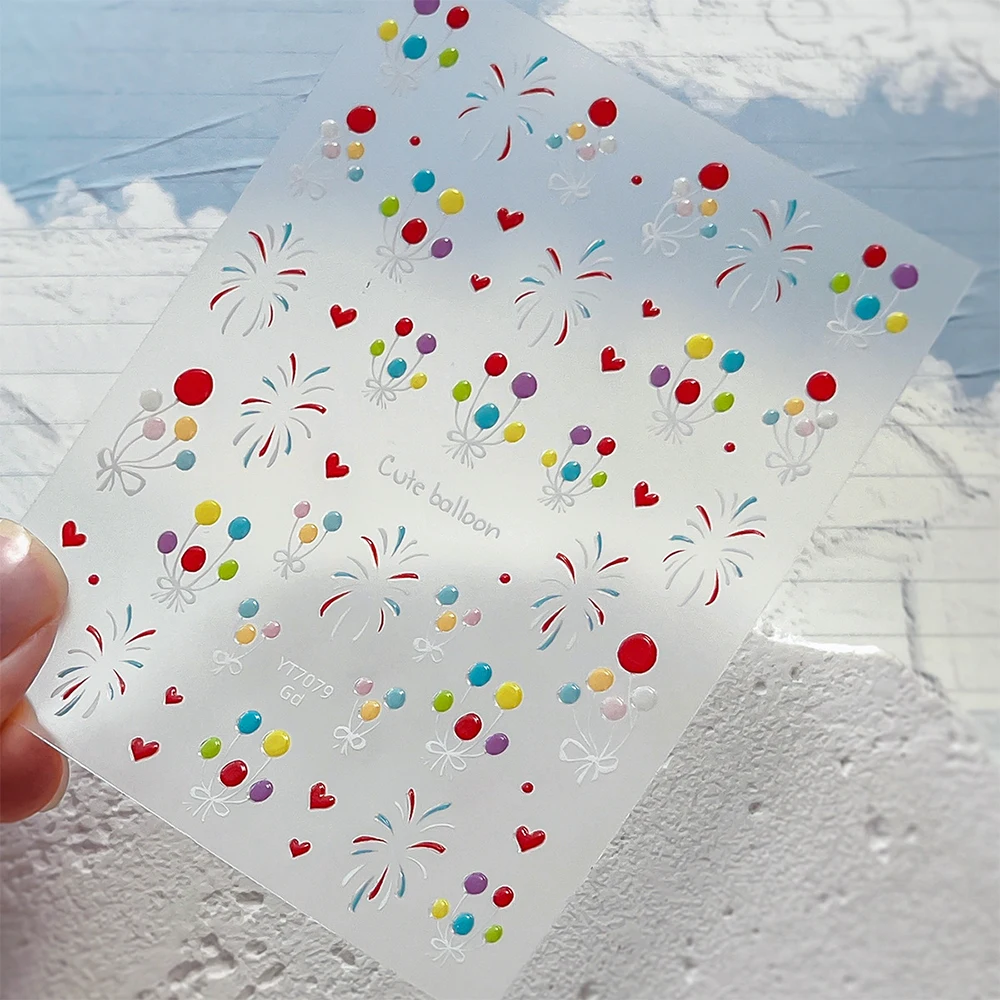 1 vel 3D Jelly Ballon Vuurwerken Nail Art Stickers Nieuwjaar Handgeschilderde Ballon Nail Decal Sfeer Decor manicure Decal