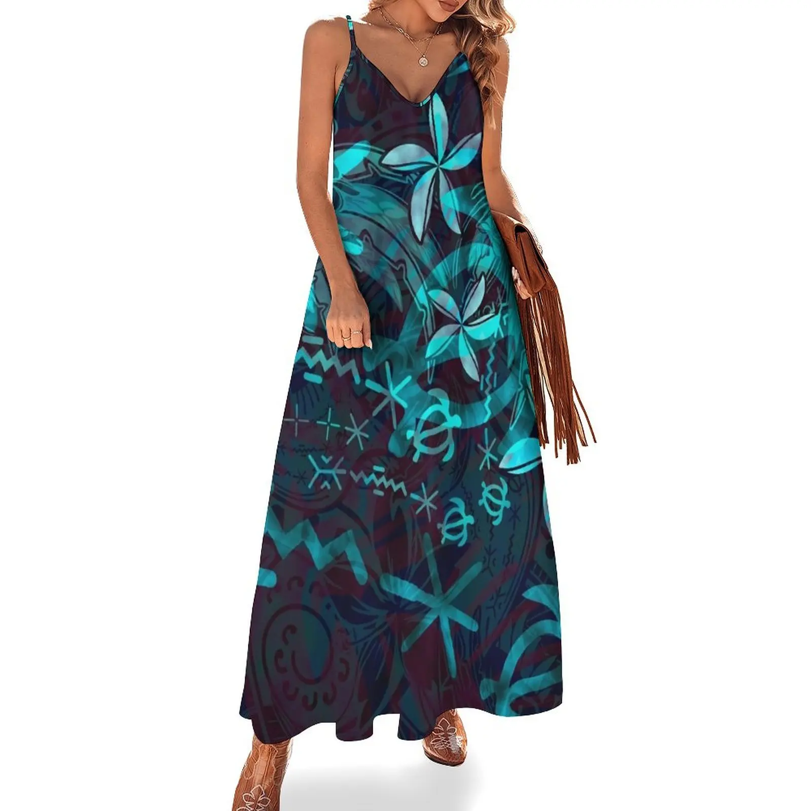 

Hawaiian - Polynesian Tropical Abstract Sleeveless Long Dress dress women long dresses Dress