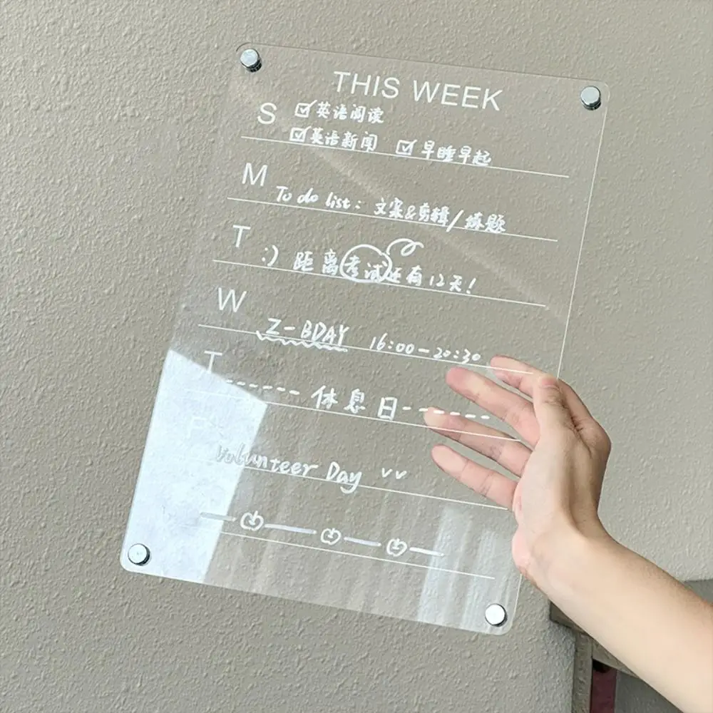 Practical Acrylic Magnetic Calendar Board Reusable Clear Message Board with Pen and Erase Rectangle Fridge Menu Home