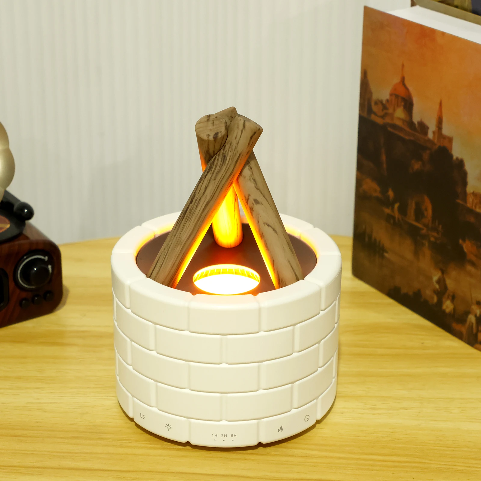 Campfire Flame Fire Diffuser 250ml Bonfire Mist Humidifier Essential Oil Diffuser with 2 Mist Modes Timer Auto Off Flame