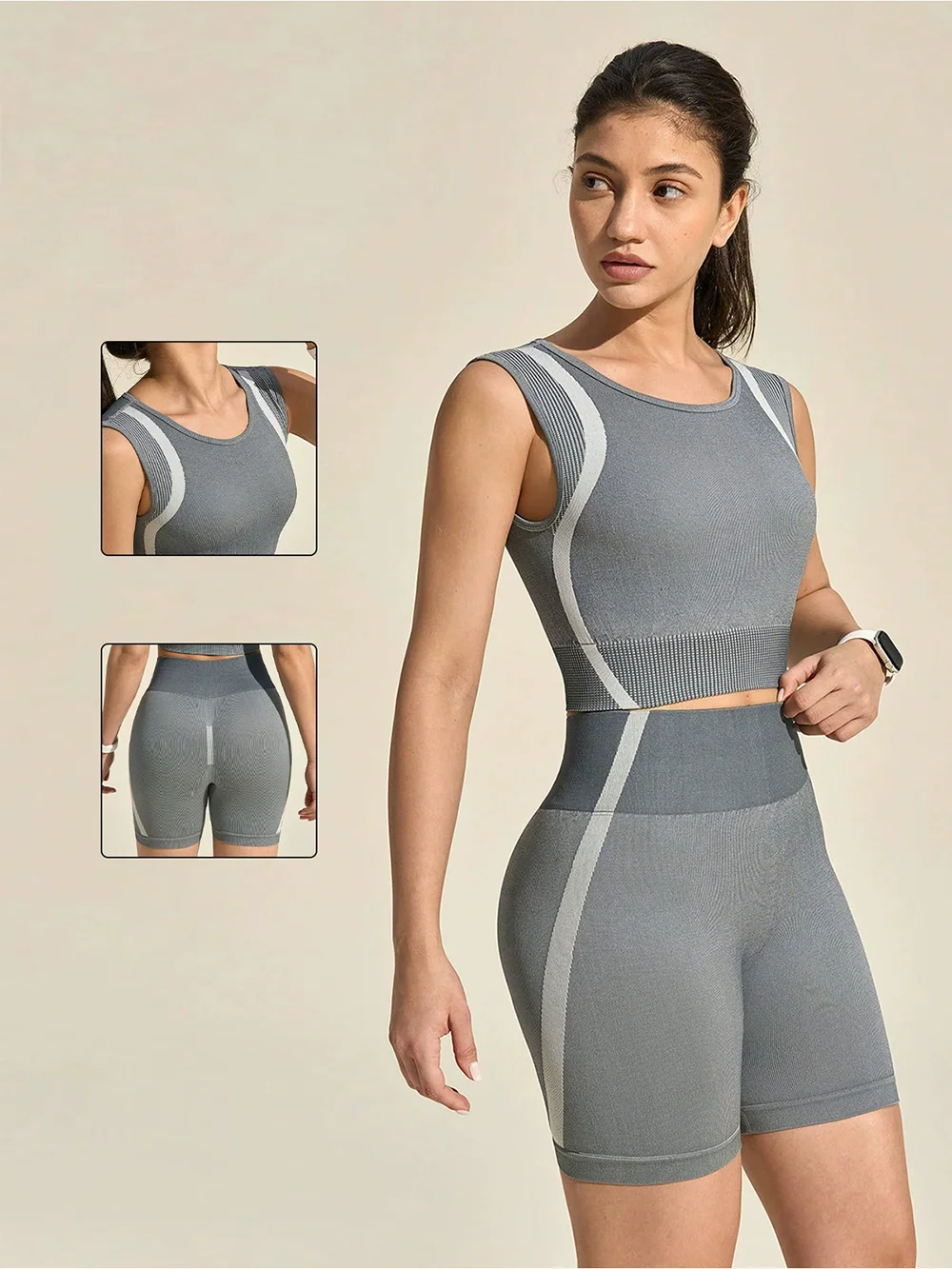 Fashion Fitness Cycling Shorts High-Waisted Hip-Lifting Yoga Pants Tight Stretch 3-Inch Sports Shorts Sleeveless Tank Top Women