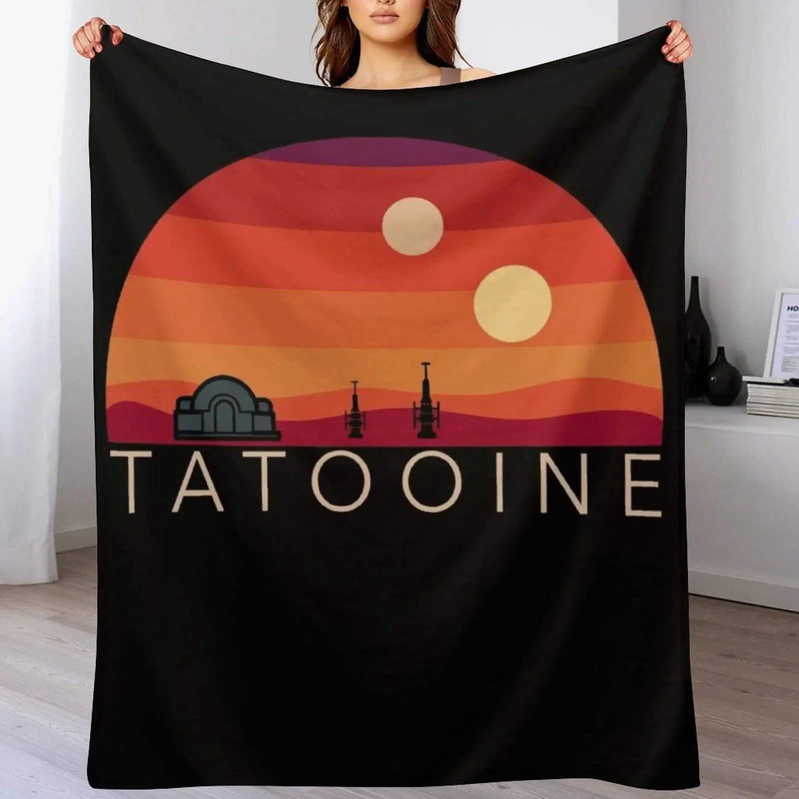 

Tatooine desert planet with 2 suns Throw Blanket Bed covers Hairys Luxury Designer Thermal Blankets